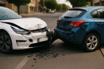 2 verunfallte Autos. Eins hat ein E-Kennzeichen.  