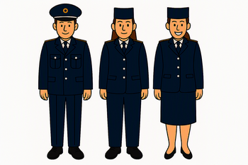 comicartiges Bild von 1 Mann und 2 Frauen, die die Dienstuniformmöglichkeiten für Feuerwehren in Sachsen-Anhalt tragen