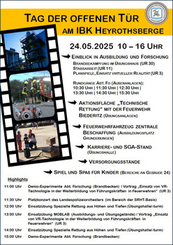 Flyer zum Tag der offenen Tür, der die Stationen und die Uhrzeiten enthält.